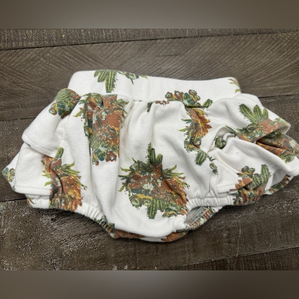 KATE QUINN Fall Cactus Floral Printed Ruffle Organic Cotton Bloomers Size 6-12 m
